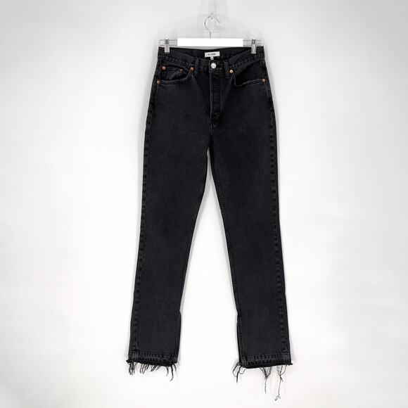 RE/DONE 70s High Rise Skinny Bootcut Jeans Washed Black Raw Hem Women’s Size 27 - Picture 2 of 8